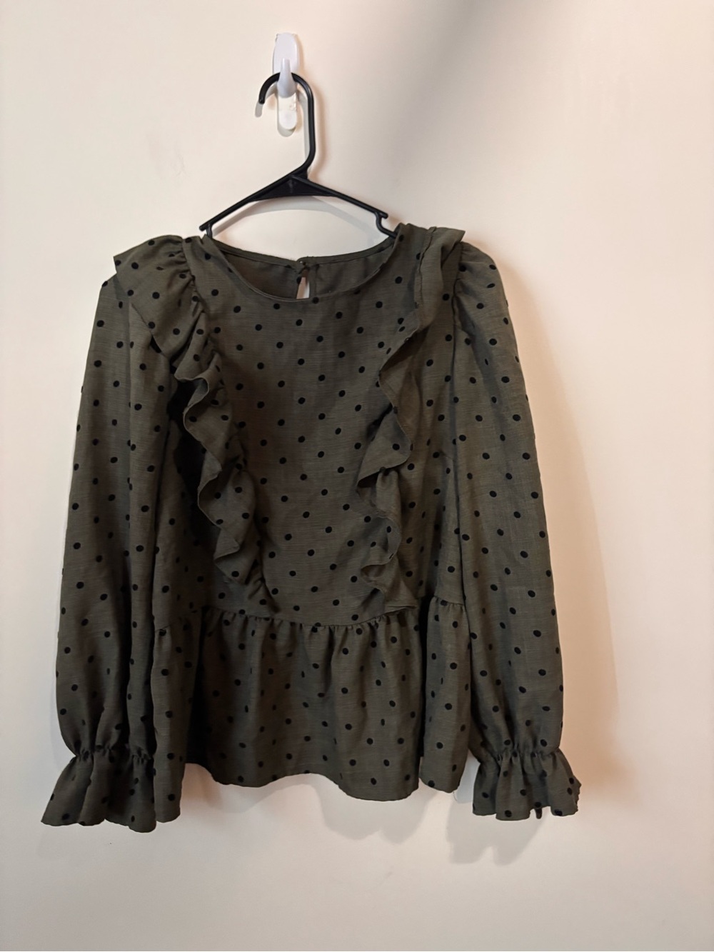 Primark Olive Green Polka Dot Ruffle Blouse